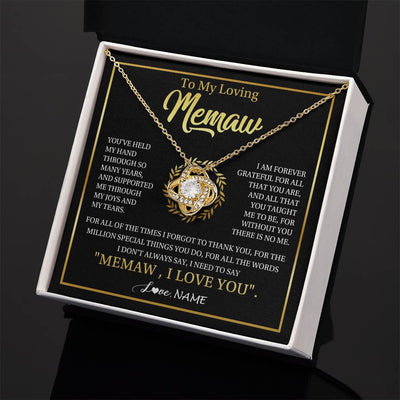 Love Knot Necklace 18K Yellow Gold Finish | 2 | Personalized To My Memaw Gifts Necklace From Granddaughter Grandson Grateful Thank You Memaw Birthday Mothers Day Jewelry Customized Gift Box Message Card | siriusteestore