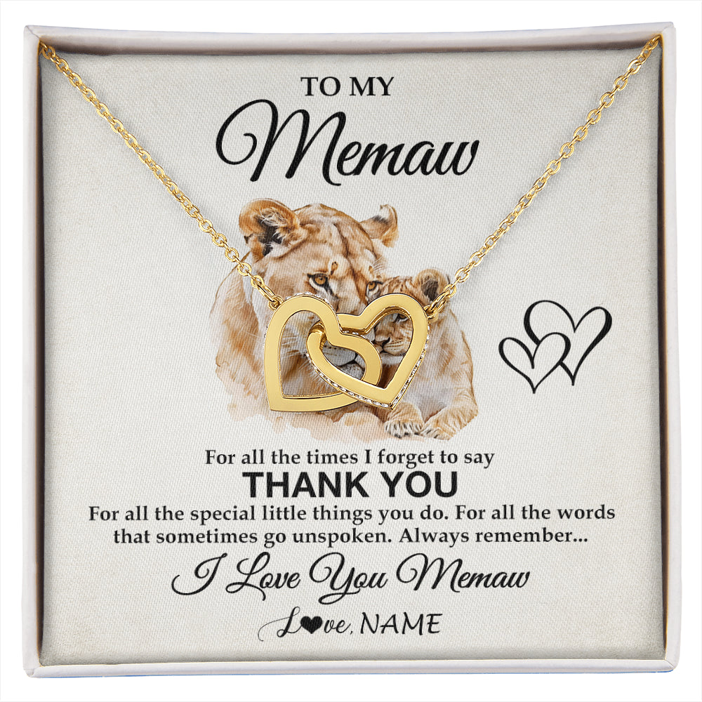 Interlocking Hearts Necklace 18K Yellow Gold Finish | 1 | Personalized To My Memaw Necklace From Granddaughter Thank You Lion Memaw Gift For Mothers Day Birthday Gift Christmas For Memaw Gift Box Message Card | siriusteestore