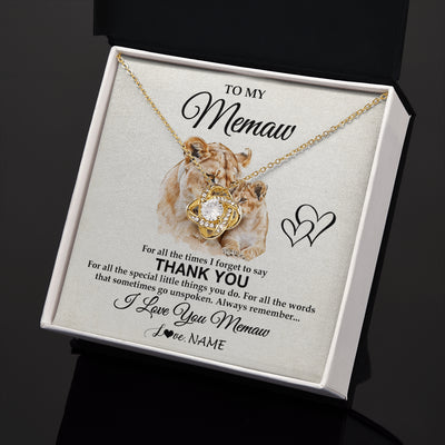 Love Knot Necklace 18K Yellow Gold Finish | 2 | Personalized To My Memaw Necklace From Granddaughter Thank You Lion Memaw Gift For Mothers Day Birthday Gift Christmas For Memaw Gift Box Message Card | siriusteestore