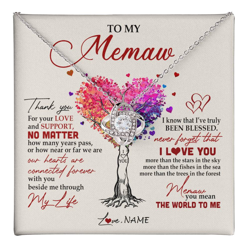 Love Knot Necklace 14K White Gold Finish | 1 | Personalized To My Memaw Necklace From Grandkids Never Forget That I Love You You Mean The World Memaw Birthday Mothers Day Jewelry Customized Gift Box Message Card | siriusteestore