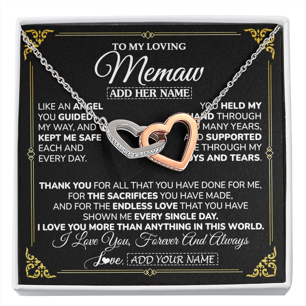 Interlocking Hearts Necklace Stainless Steel & Rose Gold Finish | 1 | Personalized To My Memaw Necklace Gifts Meaningful Gift To Memaw From Granddaughter Without You There Is No Me Mothers Day Birthday Gift Box Message Card | https://siriusteestore.