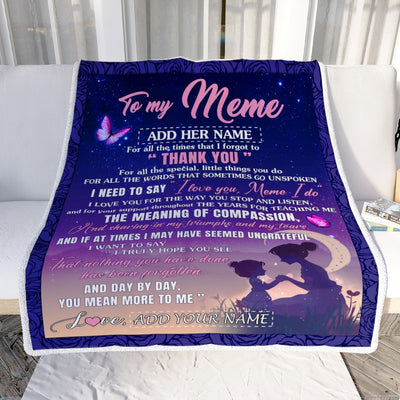 Personalized To My Meme Blanket From Grandkids Granddaughter Night Sky Thank You Love You Meme Birthday Gifts Mothers Day Christmas Customized Fleece Blanket | siriusteestore