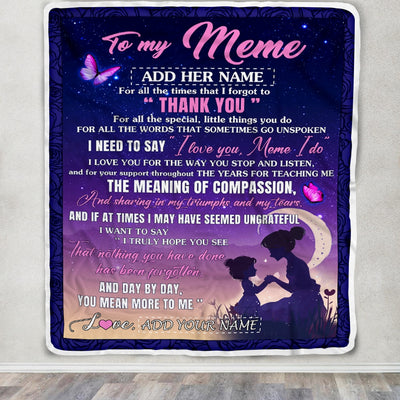 Personalized To My Meme Blanket From Grandkids Granddaughter Night Sky Thank You Love You Meme Birthday Gifts Mothers Day Christmas Customized Fleece Blanket | siriusteestore