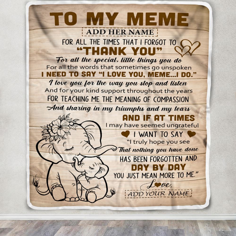 Personalized To My Meme Gift Blanket From Granddaughter Grandson Elephant Thank You Best Meme Birthday Gifts Mothers Day Christmas Custom Name Fleece Blanket | siriusteestore