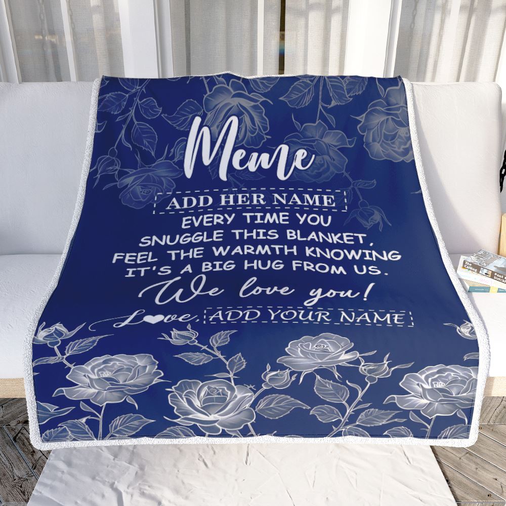 Personalized To My Meme Gifts Blanket From Granddaughter Grandson Blue Flower Love You Birthday Gifts For Meme Mothers Day Christmas Meme Fleece Blanket | siriusteestore