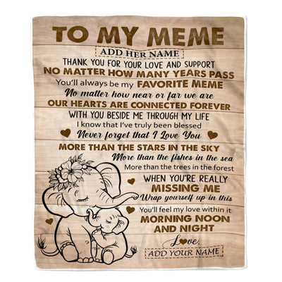 Personalized To My Meme Gifts Blanket From Granddaughter Grandson Elephant My Favorite Meme Birthday Gifts Mothers Day Christmas Custom Name Fleece Blanket | siriusteestore