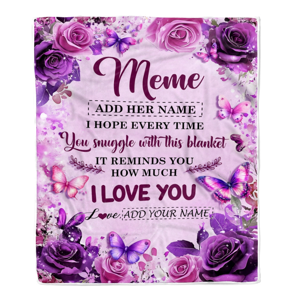 Personalized To My Meme Gifts Blanket From Granddaughter Grandson Purple Floral Birthday Gifts For Meme Mothers Day Christmas Custom Fleece Throw Blanket | siriusteestore