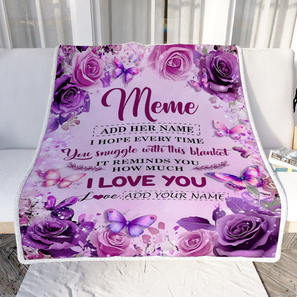 Personalized To My Meme Gifts Blanket From Granddaughter Grandson Purple Floral Birthday Gifts For Meme Mothers Day Christmas Custom Fleece Throw Blanket | siriusteestore