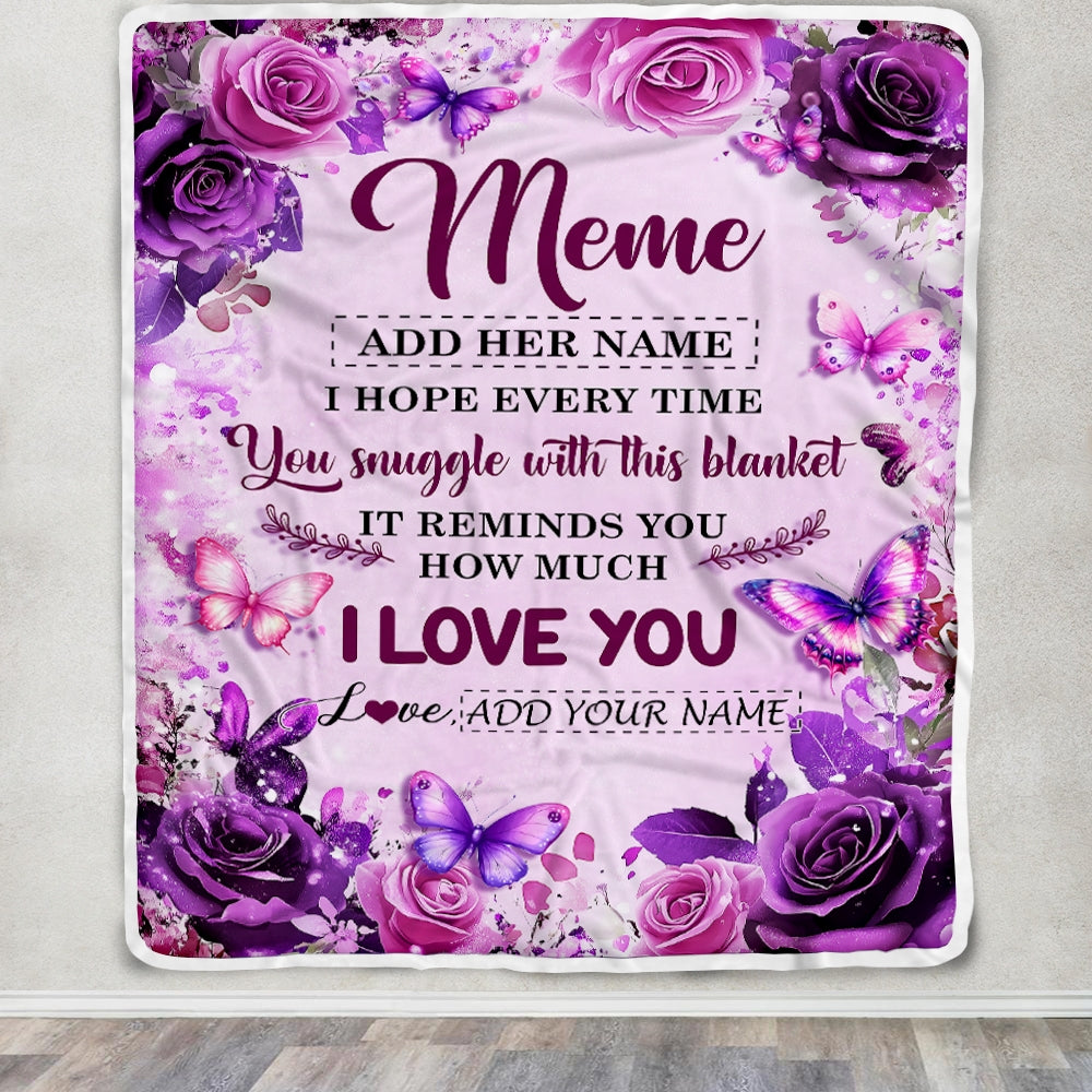 Personalized To My Meme Gifts Blanket From Granddaughter Grandson Purple Floral Birthday Gifts For Meme Mothers Day Christmas Custom Fleece Throw Blanket | siriusteestore