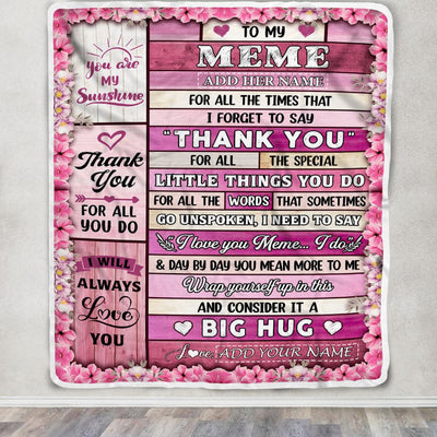 Personalized To My Meme Gifts Blanket From Granddaughter Grandson Wood Thank You Best Meme Birthday Gifts Mothers Day Christmas Custom Name Fleece Blanket | siriusteestore