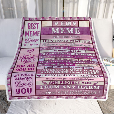 Personalized To My Meme Gifts Blanket From Granddaughter Grandson Wood Thank You For All Gifts For Meme Mothers Day Birthday Christmas Custom Fleece Blanket | siriusteestore