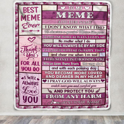 Personalized To My Meme Gifts Blanket From Granddaughter Grandson Wood Thank You For All Gifts For Meme Mothers Day Birthday Christmas Custom Fleece Blanket | siriusteestore