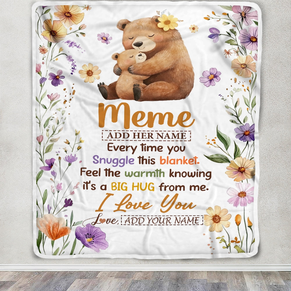 Personalized To My Meme Gifts From Granddaughter Grandson Blanket Bear Big Hug Birthday Present Gift Idea For Meme Mothers Day Christmas Custom Fleece Blanket Shirt & Hoodie | siriusteestore