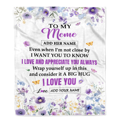 Personalized To My Meme Gifts From Granddaughter Grandson Blanket I Love You Purple Floral Birthday Gift Idea For Meme Gifts Christmas Custom Fleece Blanket | siriusteestore