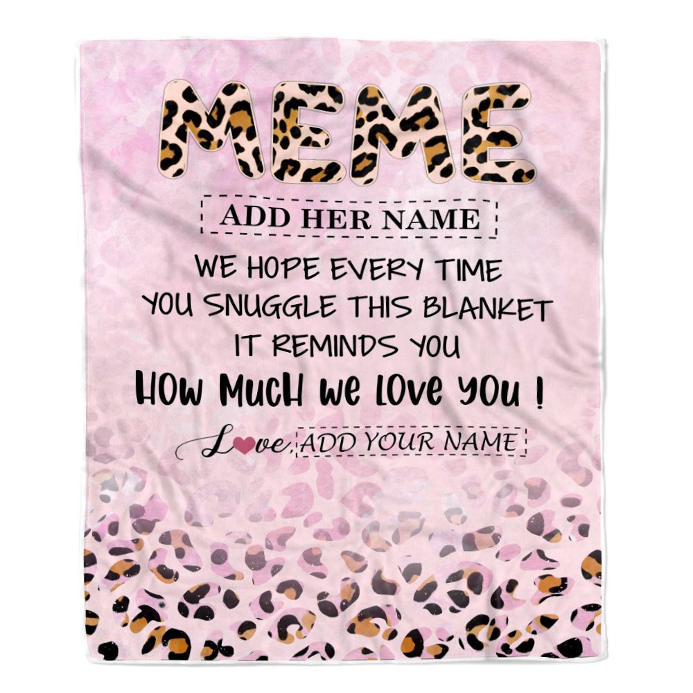 Personalized To My Meme Gifts From Granddaughter Grandson Blanket Pink Leopard Happy Birthday Gifts For Meme Mothers Day Christmas Customized Fleece Blanket | siriusteestore