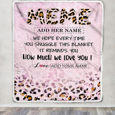 Personalized To My Meme Gifts From Granddaughter Grandson Blanket Pink Leopard Happy Birthday Gifts For Meme Mothers Day Christmas Customized Fleece Blanket | siriusteestore