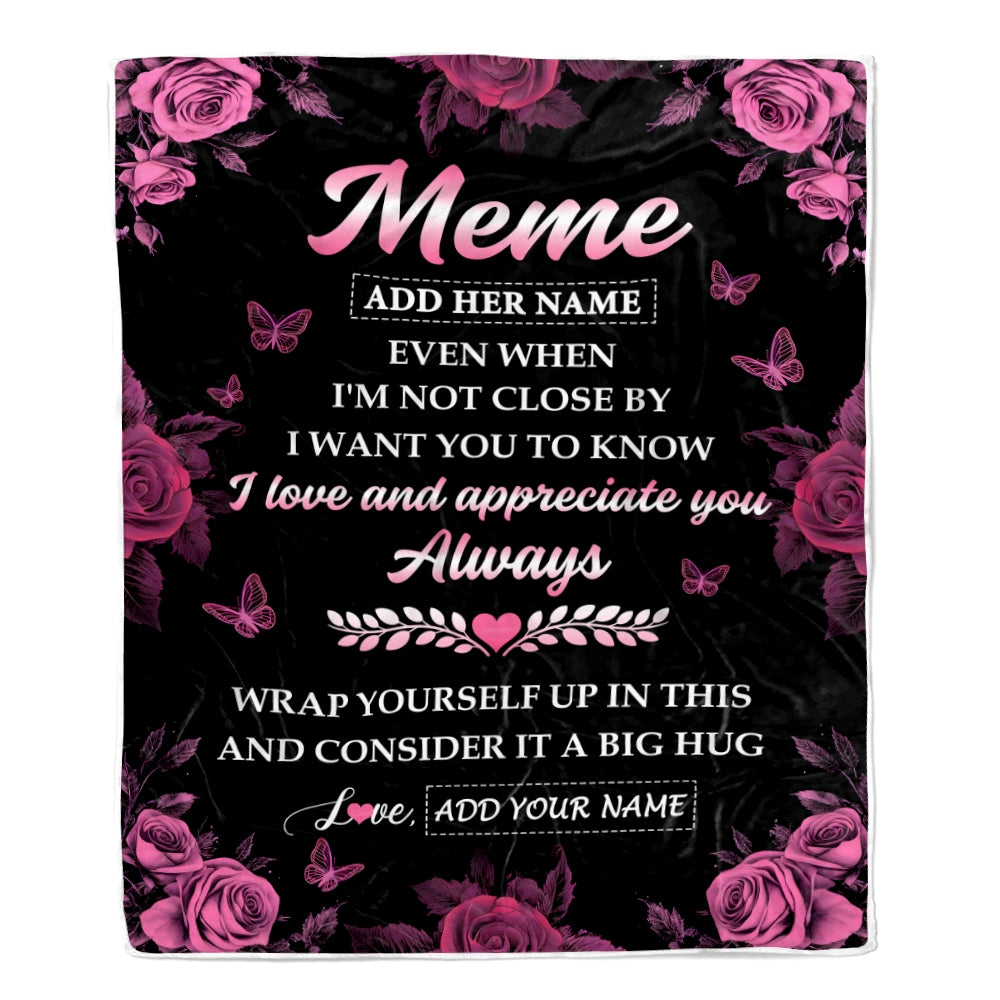 Personalized To My Meme Gifts From Granddaughter Grandson Blanket Rose Floral It A Big Hug Birthday Gift Idea For Meme Gifts Christmas Custom Fleece Blanket | siriusteestore