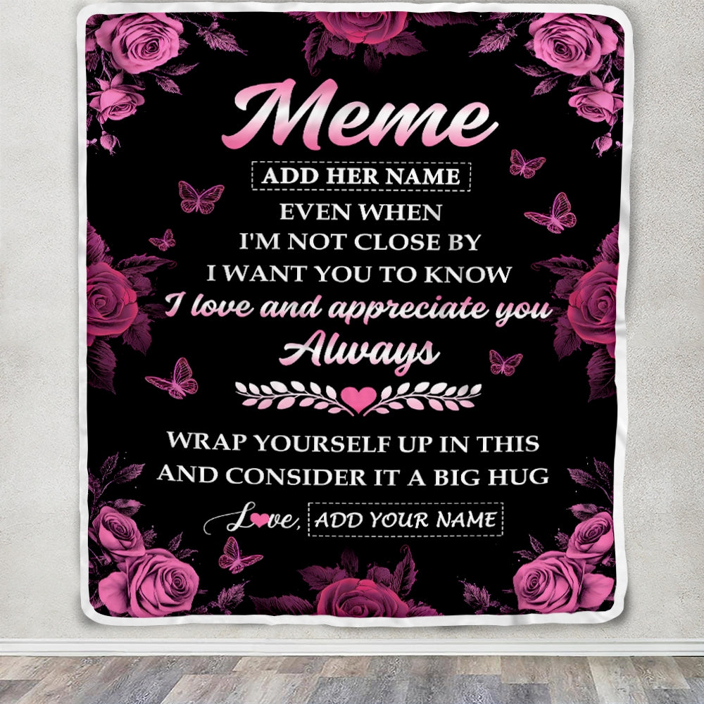 Personalized To My Meme Gifts From Granddaughter Grandson Blanket Rose Floral It A Big Hug Birthday Gift Idea For Meme Gifts Christmas Custom Fleece Blanket | siriusteestore