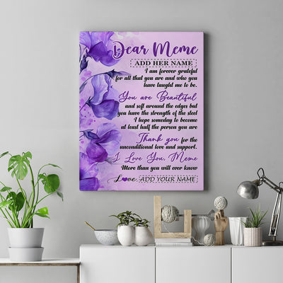 Personalized To My Meme Gifts From Granddaughter Grandson Canvas Flower You Are Beautiful Gifts For Meme Mothers Day Birthday Christmas Custom Print Framed Canvas | siriusteestore