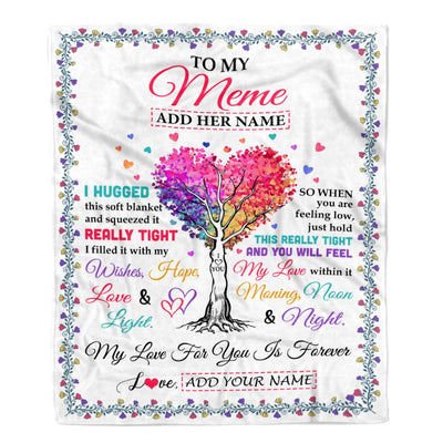 Personalized To My Meme Gifts From Granddaughter Grandson Hugged Blanket Birthday Gifts For Meme Mothers Day Thanksgiving Christmas Customized Fleece Blanket | siriusteestore