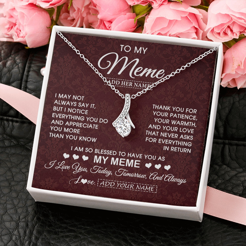 Alluring Beauty Necklace 14K White Gold Finish | 2 | Personalized To My Meme Gifts From Granddaughter Necklace Meaningful Jewelry Pendant Gifts For Meme Mothers Day Birthday Christmas Custom Gift Box Message Card | https://siriusteestore.