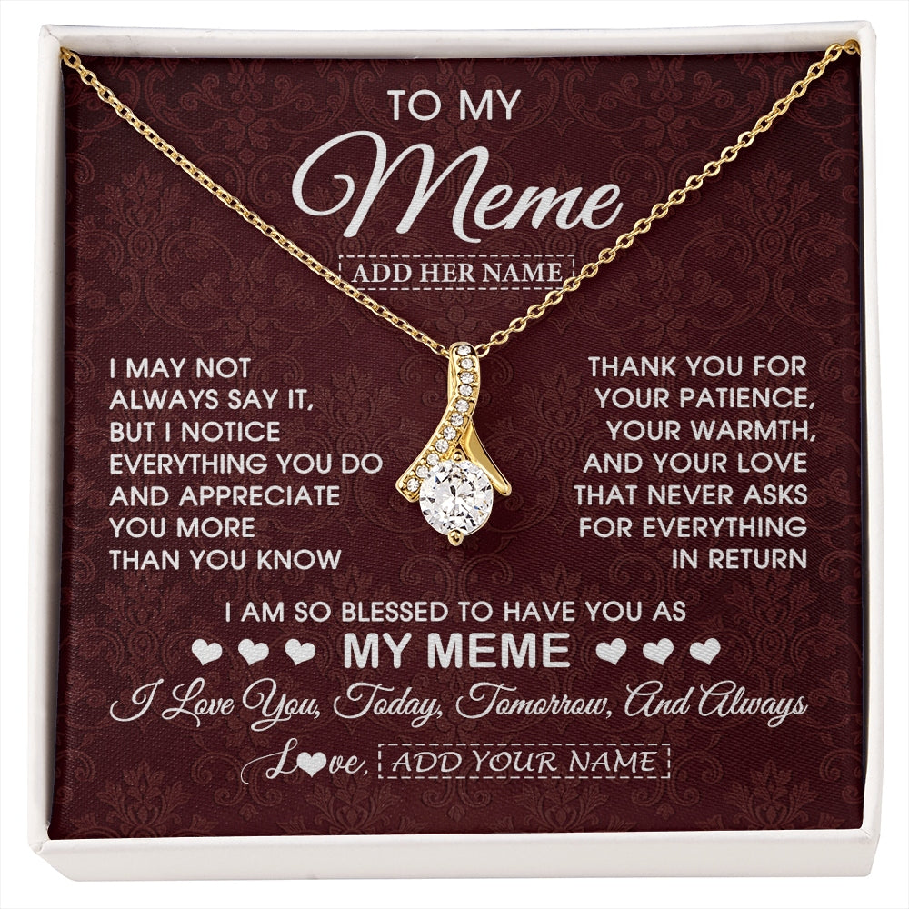 Alluring Beauty Necklace 18K Yellow Gold Finish | 1 | Personalized To My Meme Gifts From Granddaughter Necklace Meaningful Jewelry Pendant Gifts For Meme Mothers Day Birthday Christmas Custom Gift Box Message Card | https://siriusteestore.