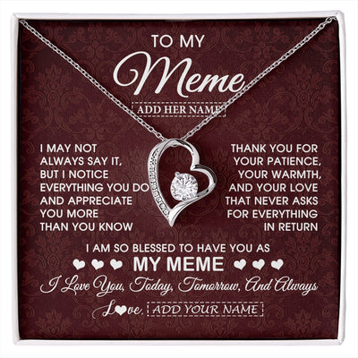 Forever Love Necklace 14K White Gold Finish | 1 | Personalized To My Meme Gifts From Granddaughter Necklace Meaningful Jewelry Pendant Gifts For Meme Mothers Day Birthday Christmas Custom Gift Box Message Card | https://siriusteestore.