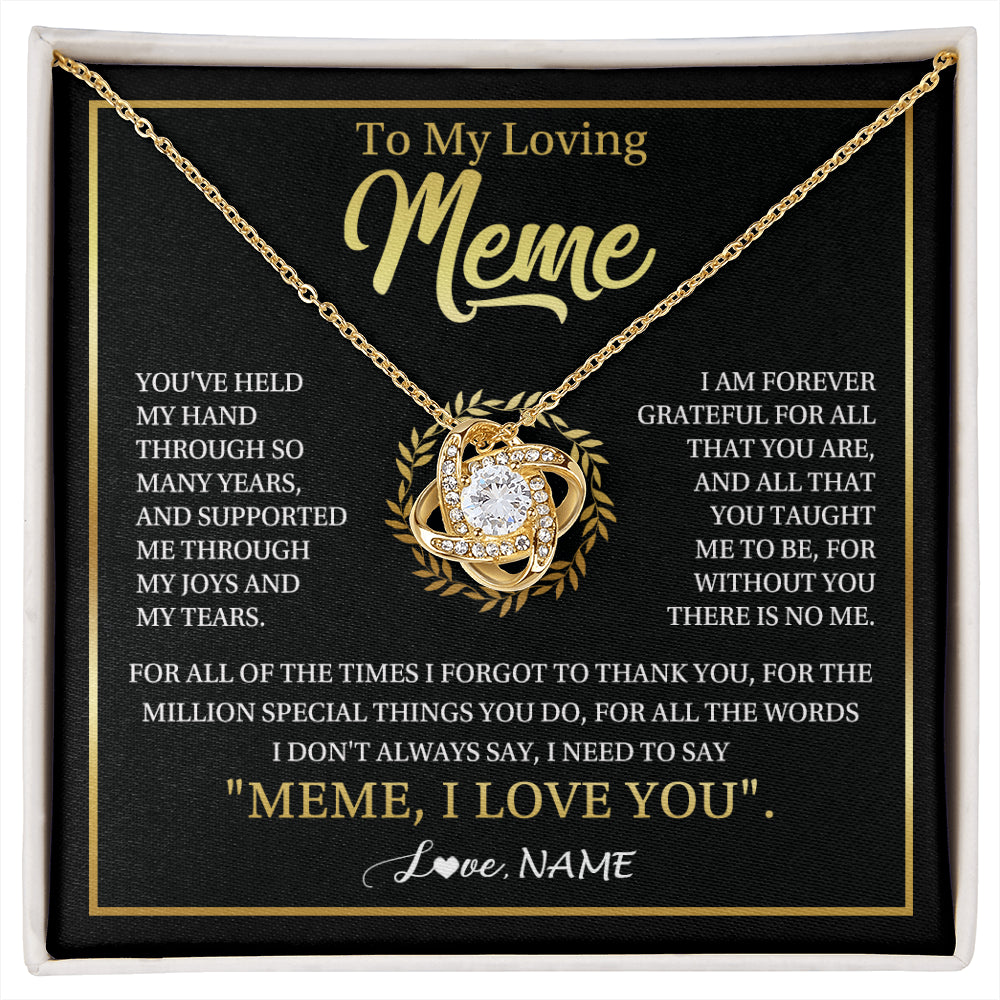 Love Knot Necklace 18K Yellow Gold Finish | 1 | Personalized To My Meme Gifts Necklace From Granddaughter Grandson Grateful Thank You Meme Birthday Mothers Day Christmas Customized Gift Box Message Card | siriusteestore