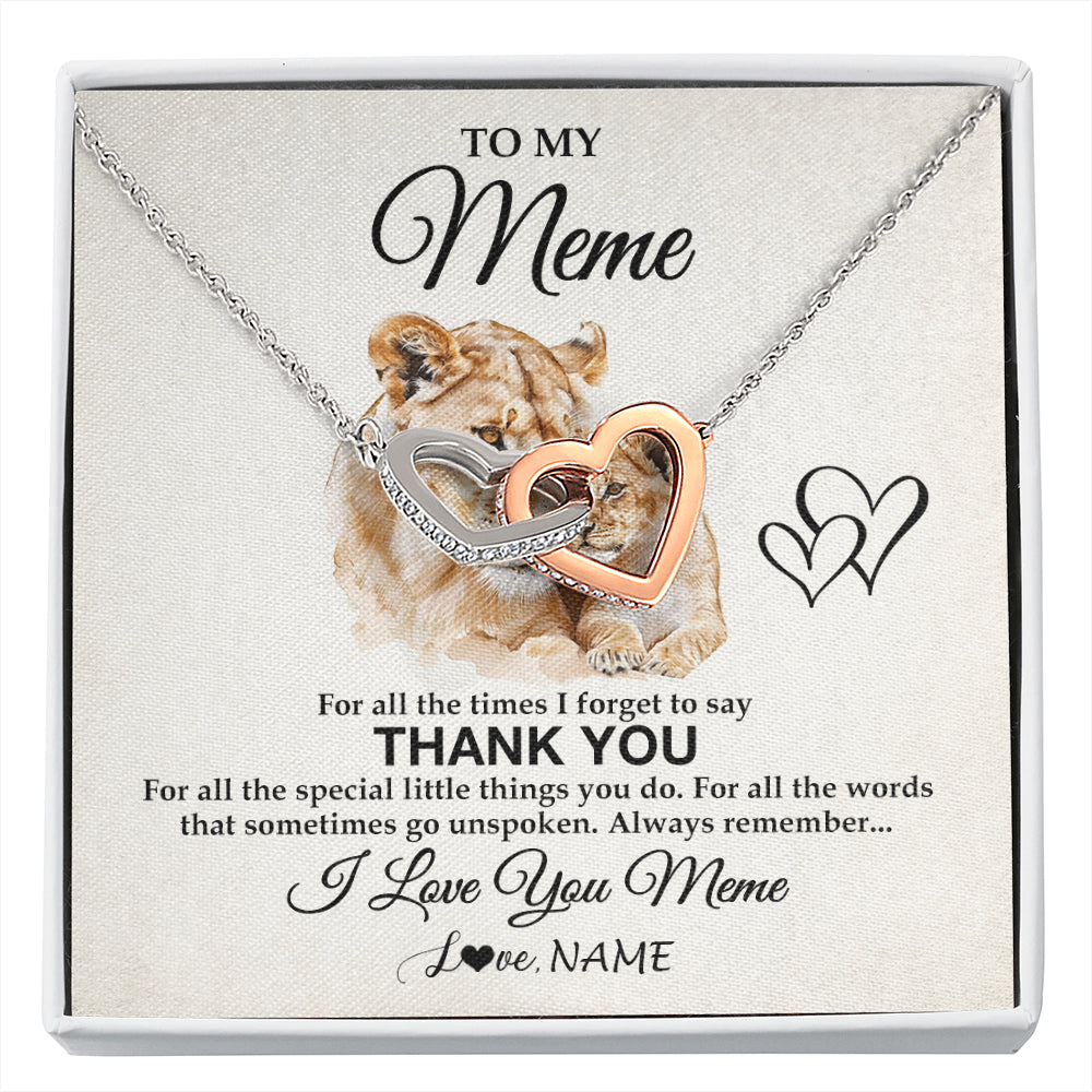 Interlocking Hearts Necklace Stainless Steel & Rose Gold Finish | 1 | Personalized To My Meme Necklace From Granddaughter Thank You Lion Meme Gift For Mothers Day Birthday Gift Christmas For Meme Customized Gift Box Message Card | siriusteestore