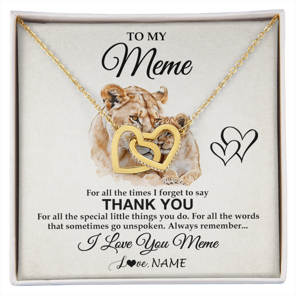 Interlocking Hearts Necklace 18K Yellow Gold Finish | 1 | Personalized To My Meme Necklace From Granddaughter Thank You Lion Meme Gift For Mothers Day Birthday Gift Christmas For Meme Customized Gift Box Message Card | siriusteestore