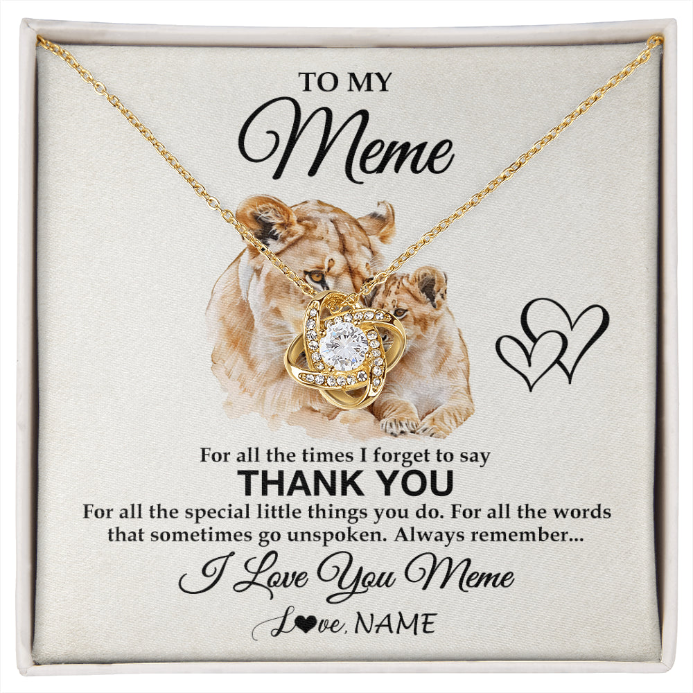 Love Knot Necklace 18K Yellow Gold Finish | 1 | Personalized To My Meme Necklace From Granddaughter Thank You Lion Meme Gift For Mothers Day Birthday Gift Christmas For Meme Customized Gift Box Message Card | siriusteestore