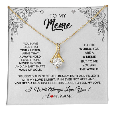 Alluring Beauty Necklace 18K Yellow Gold Finish | 1 | Personalized To My Meme Necklace From Grandkids Granddaughter Hold This Close Feel My Love Meme Birthday Mothers Day Christmas Customized Gift Box Message Card | siriusteestore