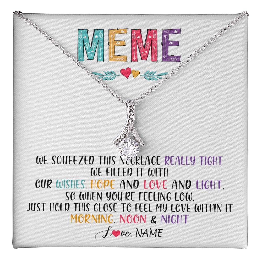 Alluring Beauty Necklace 14K White Gold Finish | 1 | Personalized To My Meme Necklace From Grandkids Granddaughter We Squeezed This Necklace Meme Birthday Mothers Day Christmas Customized Gift Box Message Card | siriusteestore