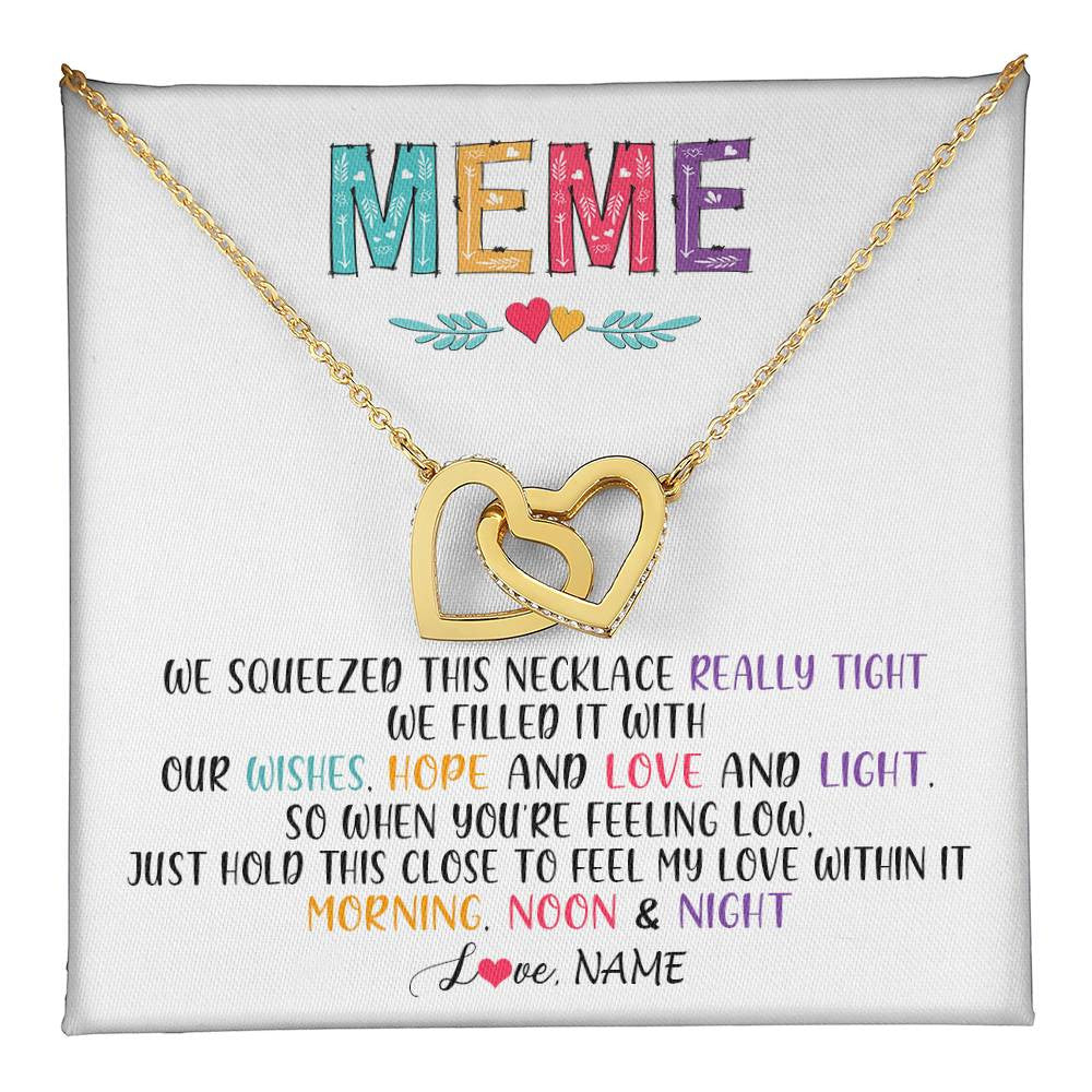 Interlocking Hearts Necklace 18K Yellow Gold Finish | 1 | Personalized To My Meme Necklace From Grandkids Granddaughter We Squeezed This Necklace Meme Birthday Mothers Day Christmas Customized Gift Box Message Card | siriusteestore