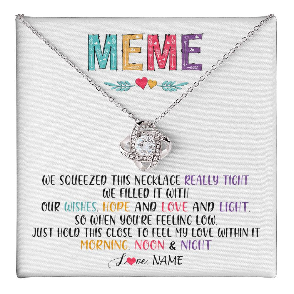 Love Knot Necklace 14K White Gold Finish | 1 | Personalized To My Meme Necklace From Grandkids Granddaughter We Squeezed This Necklace Meme Birthday Mothers Day Christmas Customized Gift Box Message Card | siriusteestore