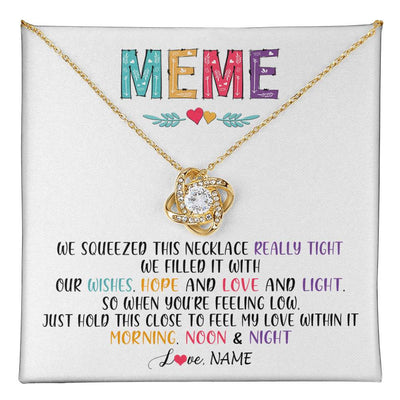 Love Knot Necklace 18K Yellow Gold Finish | 1 | Personalized To My Meme Necklace From Grandkids Granddaughter We Squeezed This Necklace Meme Birthday Mothers Day Christmas Customized Gift Box Message Card | siriusteestore
