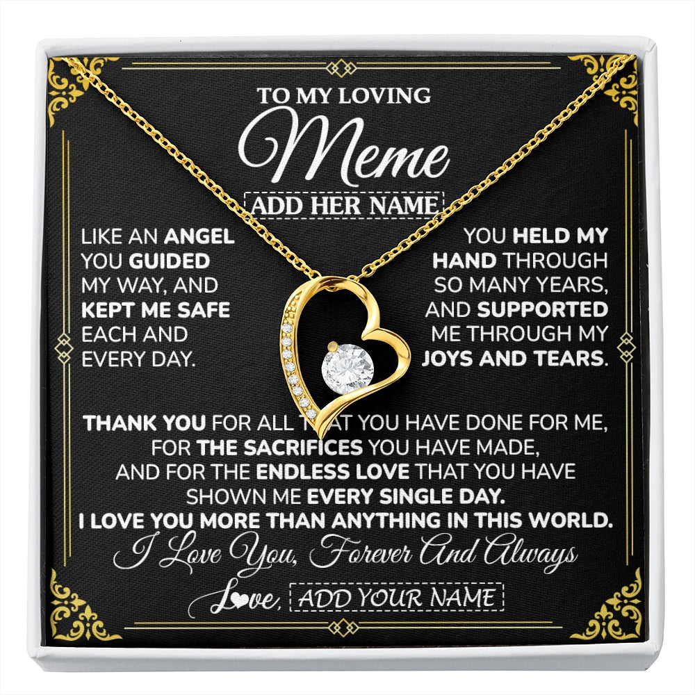 Forever Love Necklace 18K Yellow Gold Finish | 1 | Personalized To My Meme Necklace Gifts Meaningful Gift To Meme From Granddaughter Without You There Is No Me Mothers Day Birthday Custom Gift Box Message Card | https://siriusteestore.