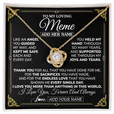 Love Knot Necklace 18K Yellow Gold Finish | 1 | Personalized To My Meme Necklace Gifts Meaningful Gift To Meme From Granddaughter Without You There Is No Me Mothers Day Birthday Custom Gift Box Message Card | https://siriusteestore.