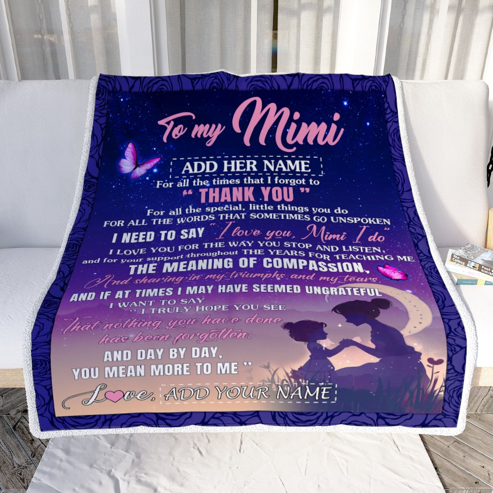 Personalized To My Mimi Blanket From Grandkids Granddaughter Night Sky Thank You Love You Mimi Birthday Gifts Mothers Day Christmas Customized Fleece Blanket | siriusteestore