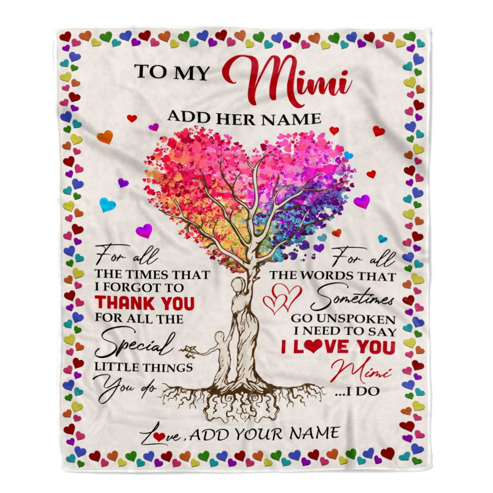 Personalized To My Mimi Blanket From Grandkids Grandson Colorful Tree Thank You For All Mimi Birthday Gifts Mothers Day Christmas Customized Fleece Blanket | siriusteestore