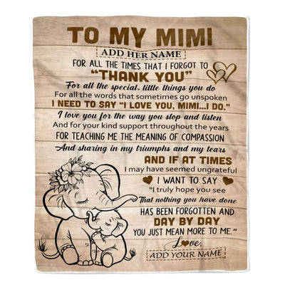 Personalized To My Mimi Gift Blanket From Granddaughter Grandson Elephant Thank You Best Mimi Birthday Gifts Mothers Day Christmas Custom Name Fleece Blanket | siriusteestore