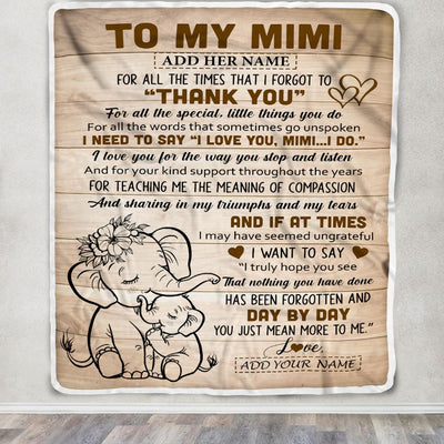 Personalized To My Mimi Gift Blanket From Granddaughter Grandson Elephant Thank You Best Mimi Birthday Gifts Mothers Day Christmas Custom Name Fleece Blanket | siriusteestore