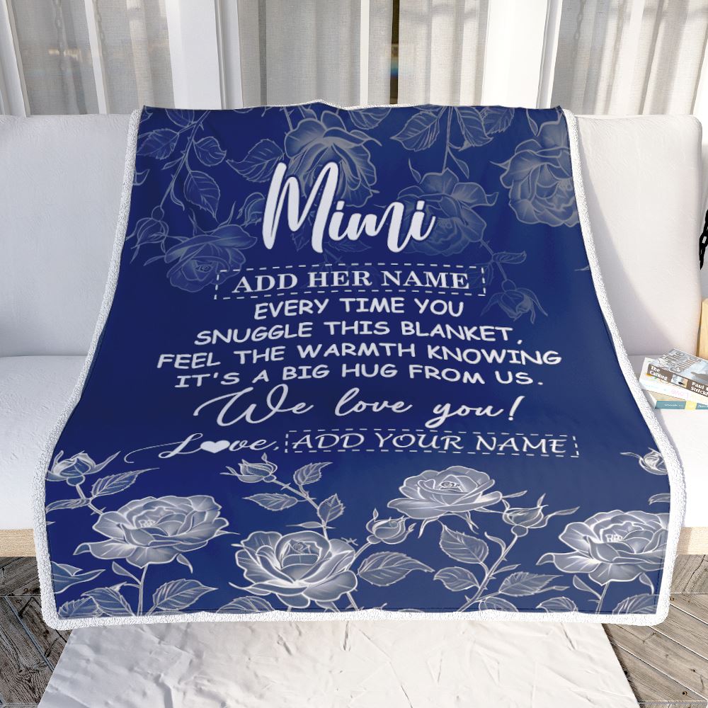 Personalized To My Mimi Gifts Blanket From Granddaughter Grandson Blue Flower Love You Birthday Gifts For Mimi Mothers Day Christmas Mimi Fleece Blanket | siriusteestore