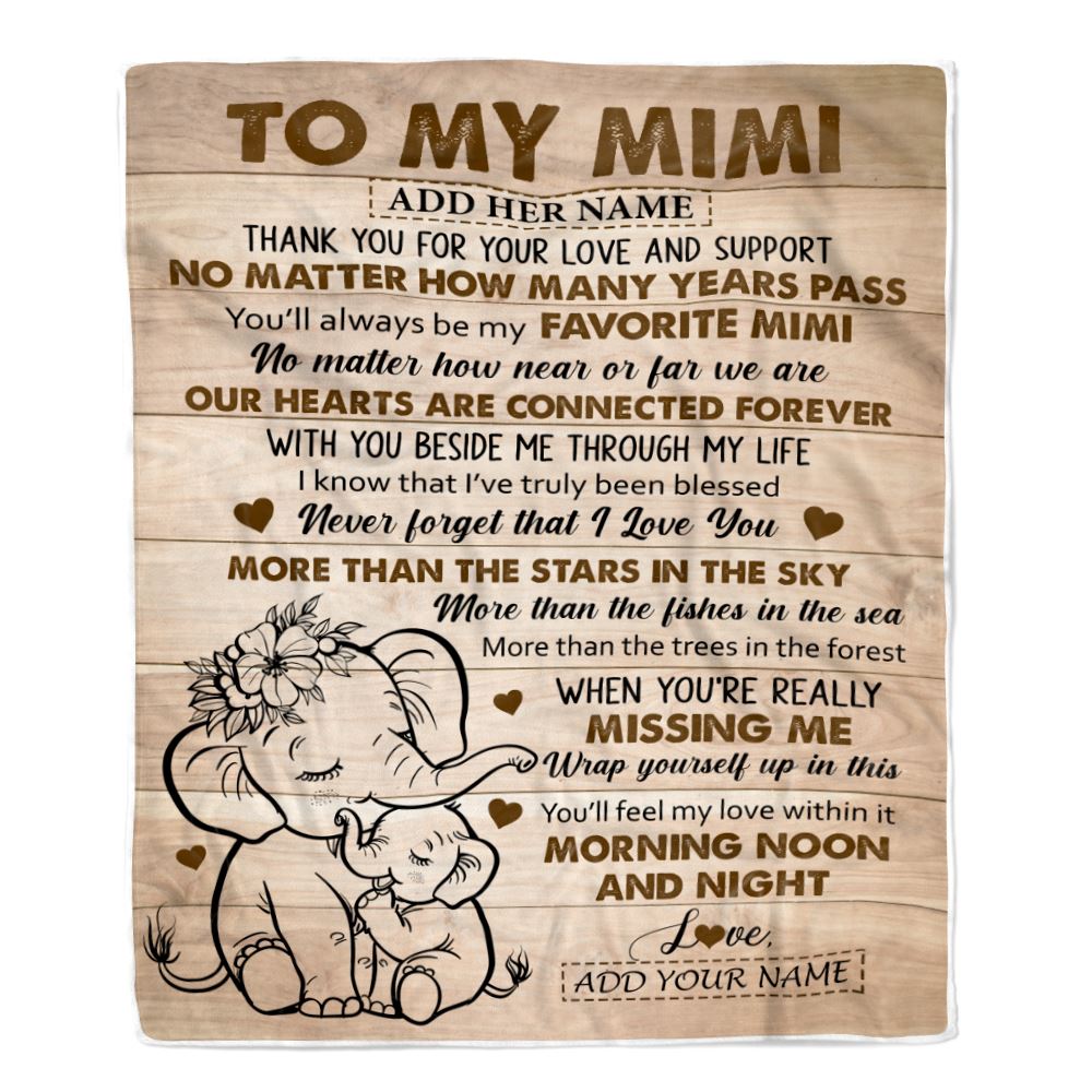 Personalized To My Mimi Gifts Blanket From Granddaughter Grandson Elephant My Favorite Mimi Birthday Gifts Mothers Day Christmas Custom Name Fleece Blanket | siriusteestore