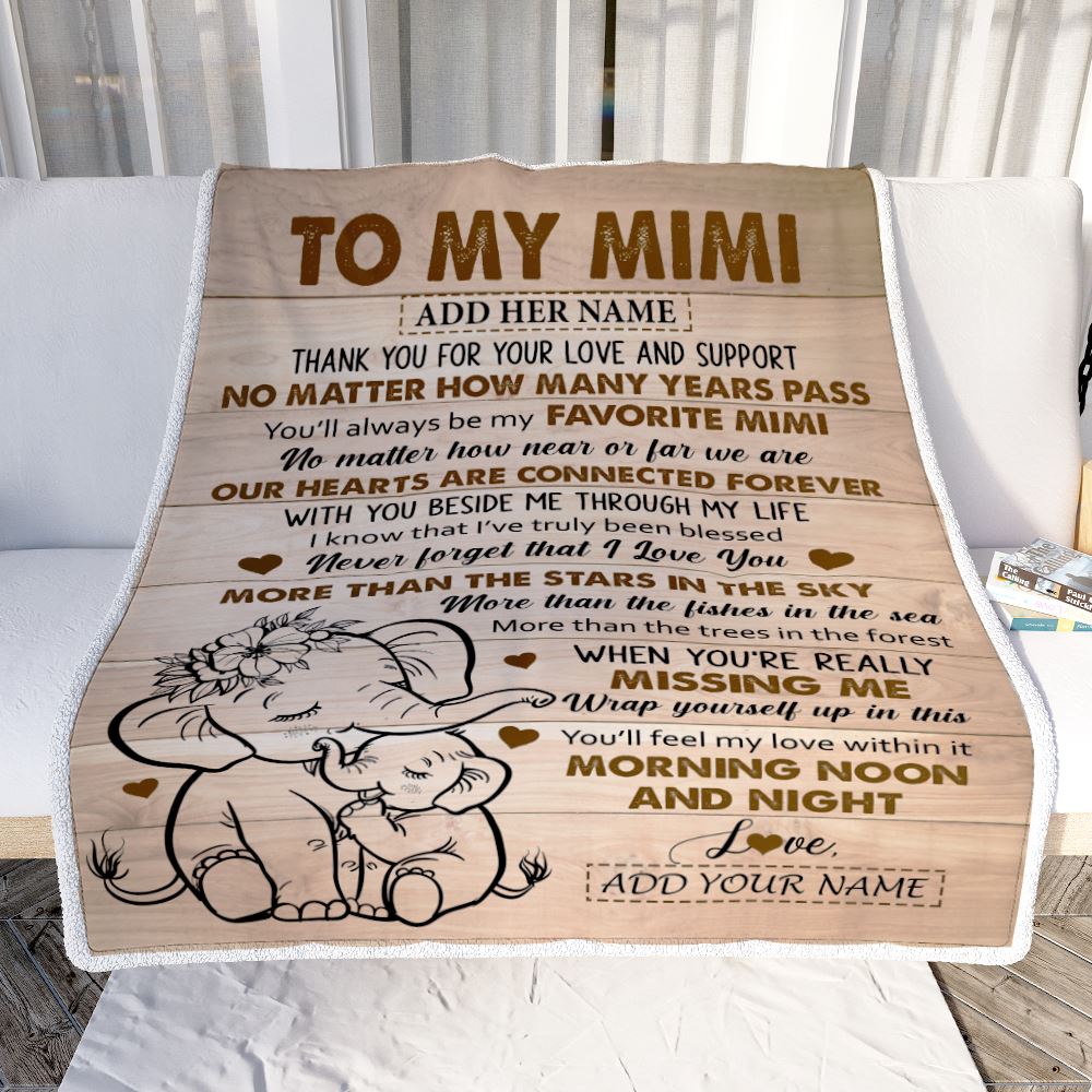 Personalized To My Mimi Gifts Blanket From Granddaughter Grandson Elephant My Favorite Mimi Birthday Gifts Mothers Day Christmas Custom Name Fleece Blanket | siriusteestore