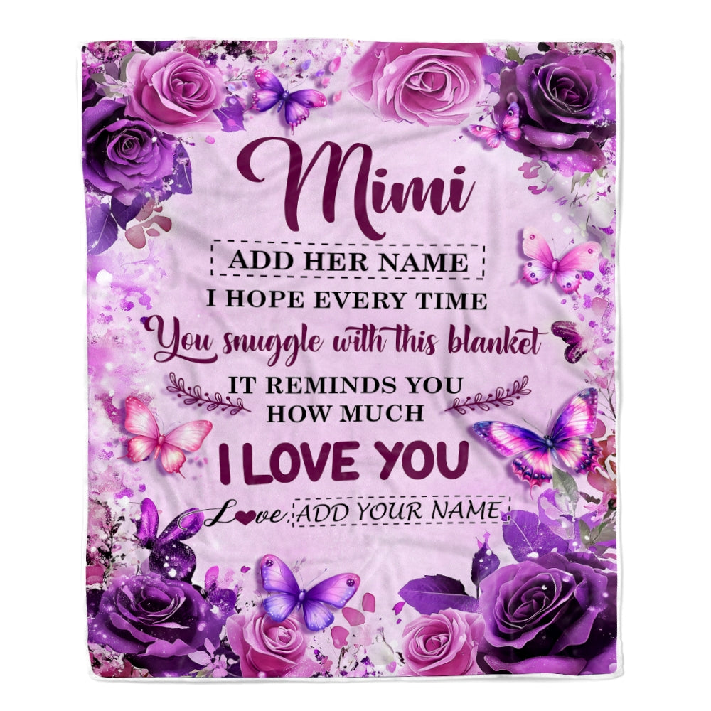 Personalized To My Mimi Gifts Blanket From Granddaughter Grandson Purple Floral Birthday Gifts For Mimi Mothers Day Christmas Custom Fleece Throw Blanket | siriusteestore