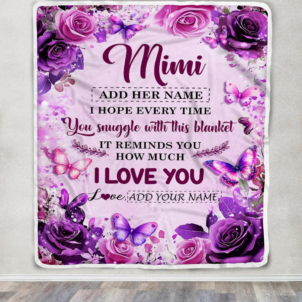 Personalized To My Mimi Gifts Blanket From Granddaughter Grandson Purple Floral Birthday Gifts For Mimi Mothers Day Christmas Custom Fleece Throw Blanket | siriusteestore