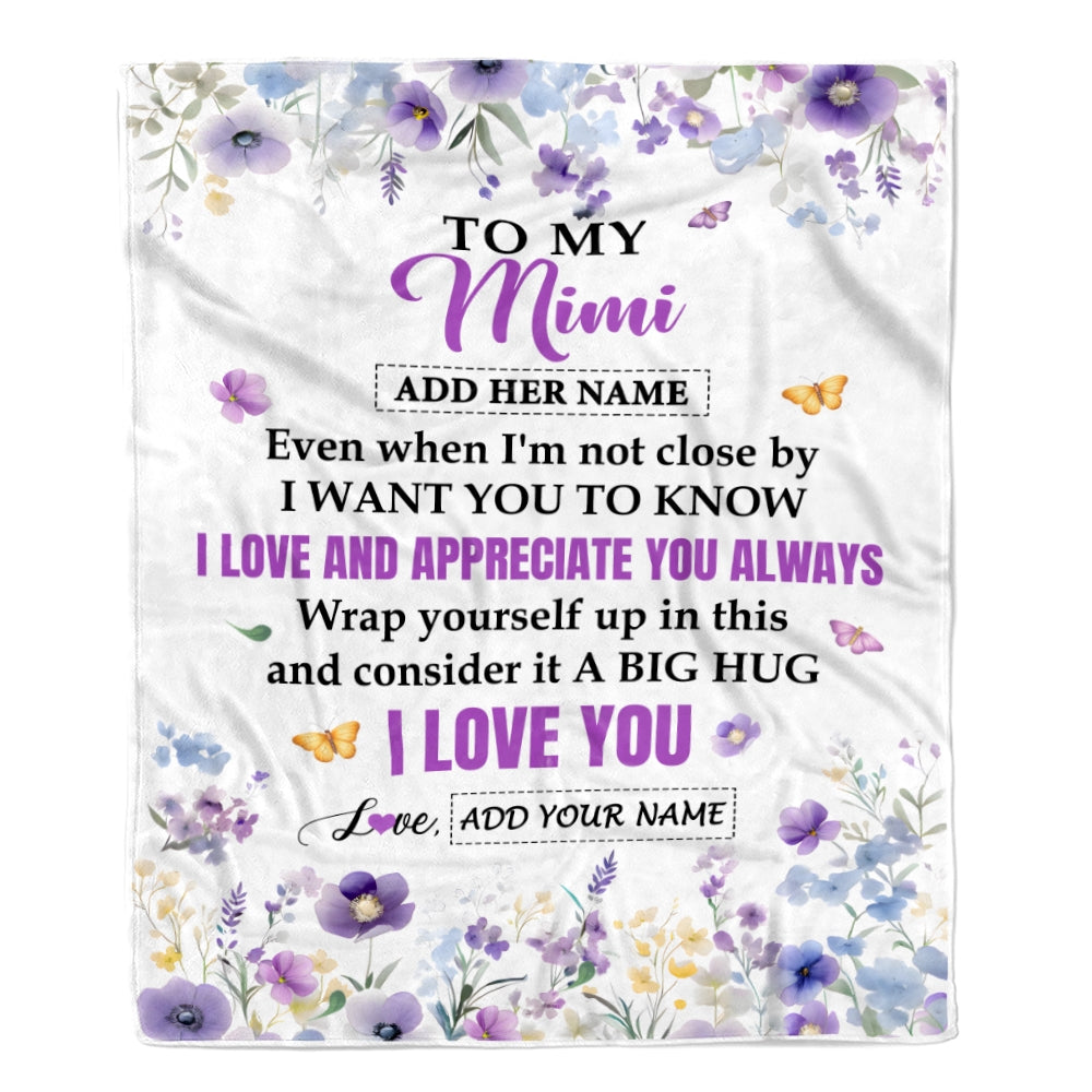 Personalized To My Mimi Gifts From Granddaughter Grandson Blanket I Love You Purple Floral Birthday Gift Idea For Mimi Gifts Christmas Custom Fleece Blanket | siriusteestore