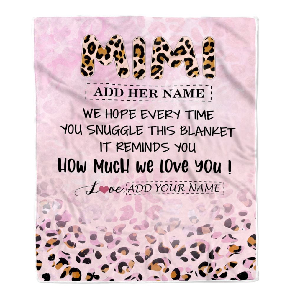 Personalized To My Mimi Gifts From Granddaughter Grandson Blanket Pink Leopard Happy Birthday Gifts For Mimi Mothers Day Christmas Customized Fleece Blanket | siriusteestore