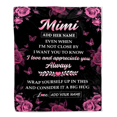 Personalized To My Mimi Gifts From Granddaughter Grandson Blanket Rose Floral It A Big Hug Birthday Gift Idea For Mimi Gifts Christmas Custom Fleece Blanket | siriusteestore